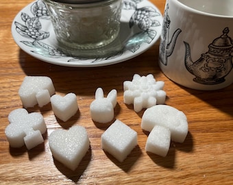 Alice in Wonderland 17 Mixed Sugar Cubes in Galss Jar gourmet sugar cubes hand pressed pure cane sugar decor tea party coffee cake cupcakes