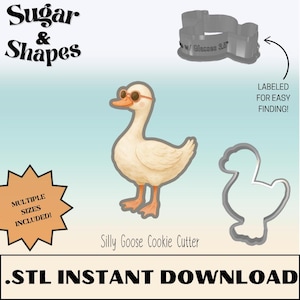Silly Goose クッキーカッター STL ファイル デジタルダウンロード (3D プリンター用、5 サイズ収録)