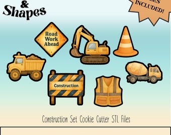Construction Cookie Cutter STL File Set Birthday Party Theme Royal Icing Sugar Cookies