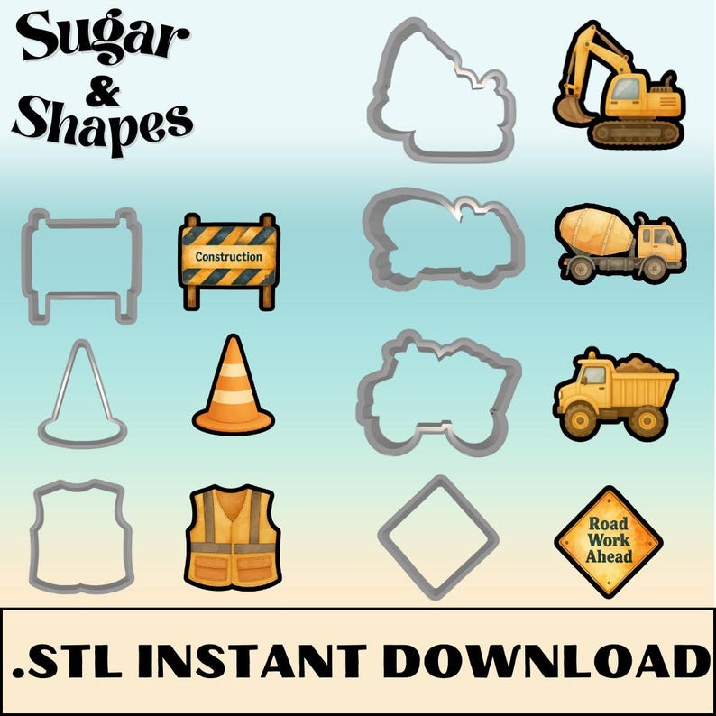 Construction Cookie Cutter STL File Set Birthday Party Theme Royal ...