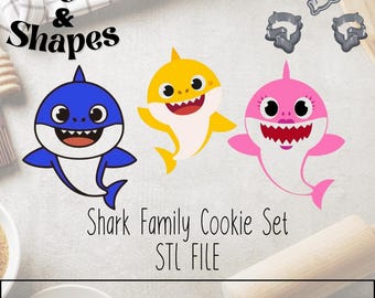 Set di formine per biscotti a forma di famiglia di squali - File STL: 3 dimensioni (download digitale)