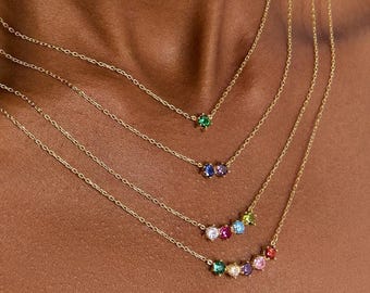 Personalized Birthstone Necklace, Sterling Silver Family Birthstone Jewelry Gift, Family Birthstone, Christmas Gift