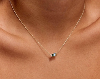 Baguette Birthstone Necklace, Family Birthstone Bar, Personalized Mom Necklace, Gift for Her, Grandma gift, Christmas Gift