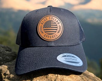 Blue Collar Apparel | Leather Patch Trucker Hat | Perfect Gift | Trades | Blue Collar