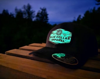 Blue Collar Apparel | Patch Trucker Hat | Perfect Gift | Trades | Blue Collar | Woodgrain Patch | Glow in the dark | Snapback