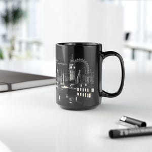 London Skyline Black Coffee Mug: 15oz Travel Souvenir