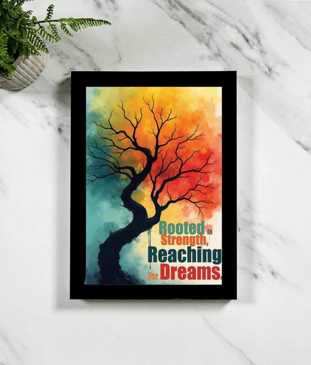 Rooted In Strength Inspirational Tree Art Print: Rooted in Strength, Reaching for Dreams ...