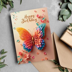 Cartes de voeux d'anniversaire papillon | Lot de 5 cartes florales pour célébrations, notes personnalisées, papeterie élégante, emballages cadeaux, spécial