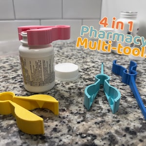 4 in 1 Pharmacy Multi-tool (2 PACK) - Medication Pill Bottle Opener - Pharmacy, Hospital, or Home Use - For Pharmacists, Technicians