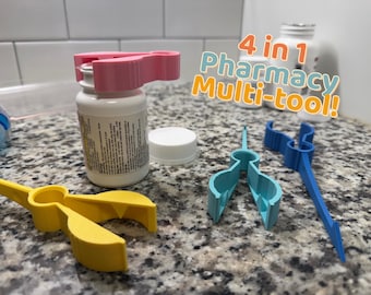 Apotheken Multi-Tool (2er Pack) - Tablettenfläschchenöffner, Baumwolllöser