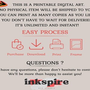 Easy process; Purchase, Download, Print and Frame!