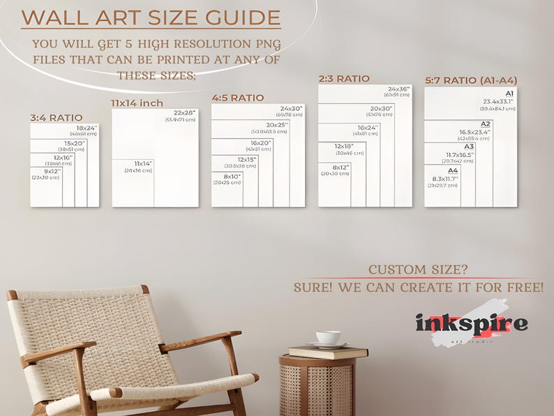 You'll get 5 high resolution png files that can be printed at any of these sizes ;
2:3, 3:4, 4:5, 5:7, 11x14.