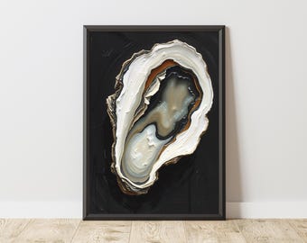 Austern Muschel pastos Bild: Küsten Wand Kunst, Strand Haus Dekor (Digitaler Download)