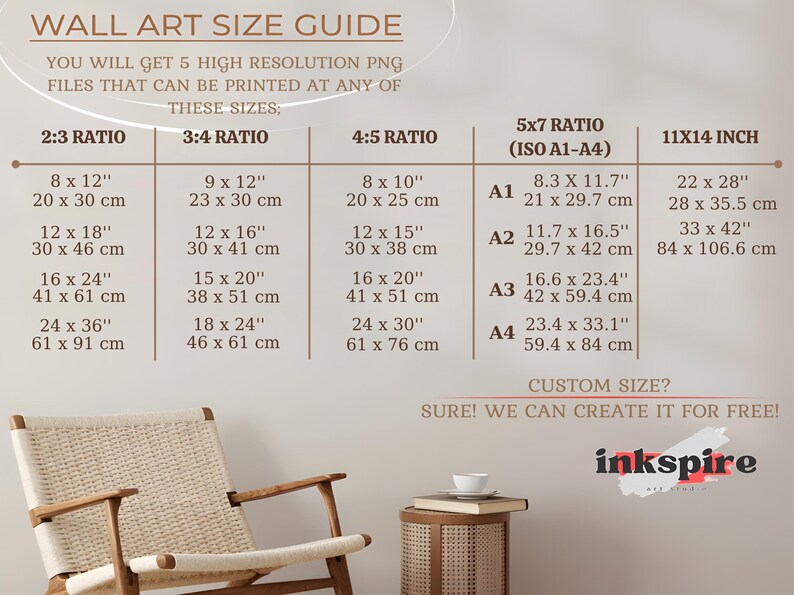 You'll get 5 high resolution png files that can be printed at any of these sizes; 2:3, 3:4, 4:5, 5:7,11x14 inch ratios.