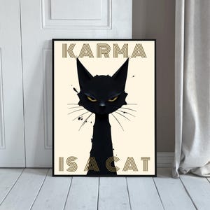 Karma Is A Cat Print, Black Cat Posters, Taylor Swiftie Merch, Cat Prints, Midnights Print, Beige Prints, Trendy Wall Art, Instant Download