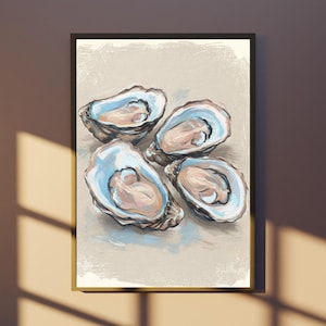Oyster Shell Paintings, Colorful Pastel Beach Wall Art, Coastal Oyster Shells Wall Art, Oyster Shell Print, Summer Dining Room Kitchen Print