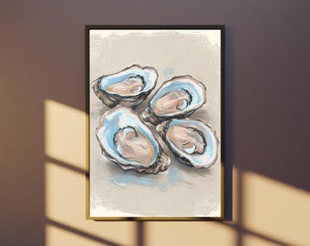 Coastal Oyster Shell Painting: Pastel Beach Wall Art, Kitchen Print (Digital Download)