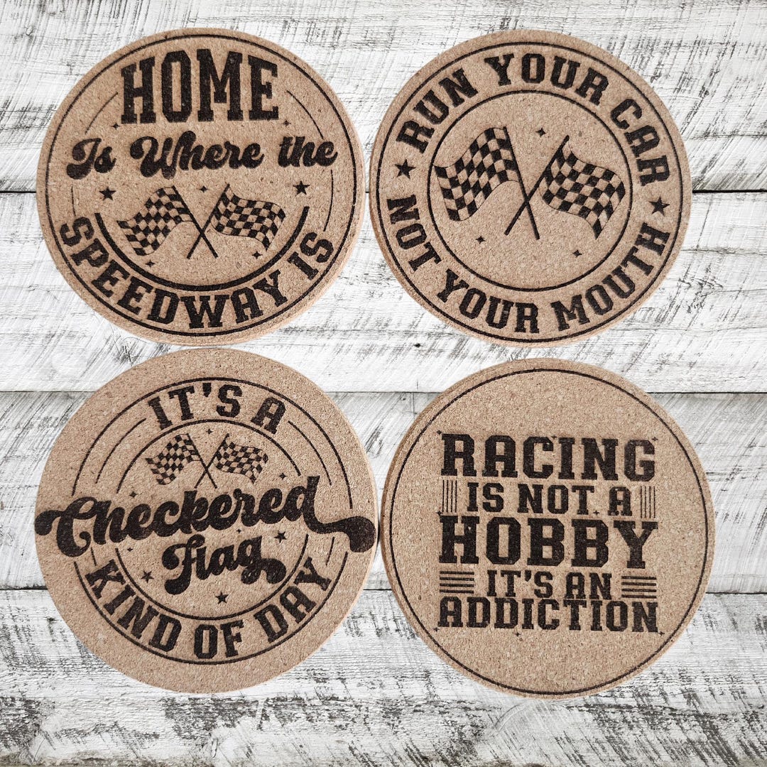 Racing Race Track Funny Sayings Racecar Theme Cork Coasters Set of 4 - Etsy