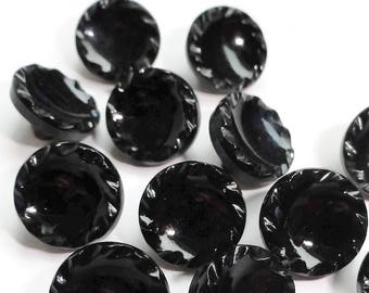 10 Antique Glass Buttons - Vintage 1930s black 1/2 inch 12mm for Jewelry Supplies Beads Sewing Knitting Baby Doll Clothes