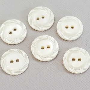 Mother of Pearl Vintage Buttons with Carved Rim, 8 Piece Shirt Button Lot for Sewing and Knitting Sweaters, 9/16 inch 14mm