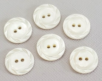 Mother of Pearl Vintage Buttons with Carved Rim, 8 Piece Shirt Button Lot for Sewing and Knitting Sweaters, 9/16 inch 14mm