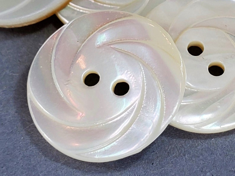 Mother of Pearl Vintage Buttons for Knitting and Sewing, 3/4 inch 19mm Natural Shell with Carved Swirls and Rainbow Shimmer, White or Gold image 4