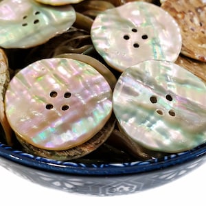 Large Vintage Abalone Buttons with Fabulous Color, Natural Mother of Pearl for Sewing and Knitting, 1 inch Choose 2 hole or 4 hole style