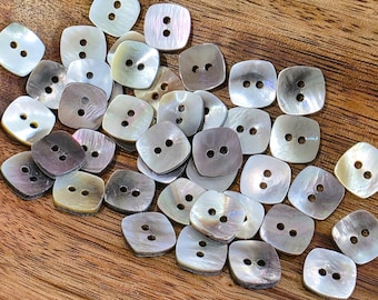 Square Vintage Mother of Pearl Buttons: Natural Shell for Sewing & Knitting (scant 1/2 inch, 11mm)