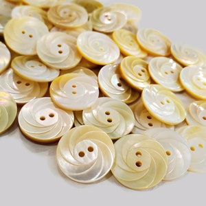 Mother of Pearl Vintage Buttons for Knitting and Sewing, 3/4 inch 19mm Natural Shell with Carved Swirls and Rainbow Shimmer, White or Gold image 2