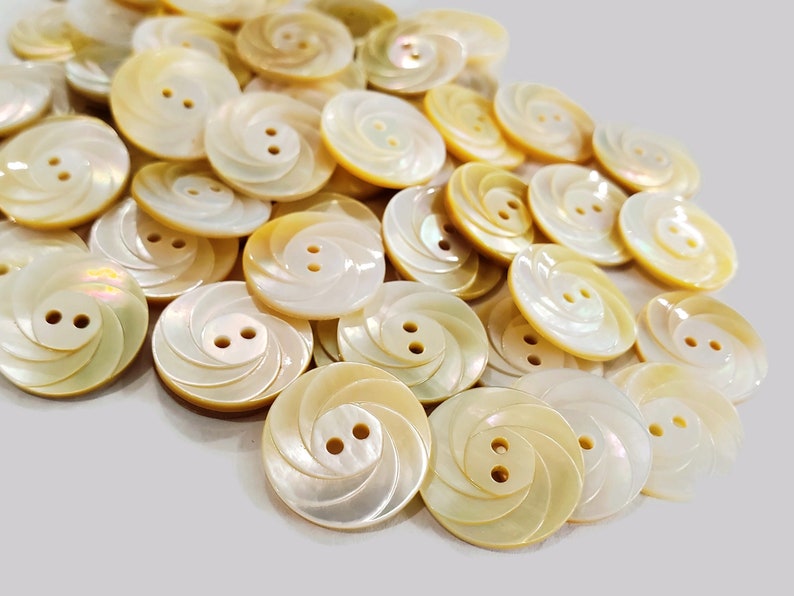 Mother of Pearl Vintage Buttons for Knitting and Sewing, 3/4 inch 19mm Natural Shell with Carved Swirls and Rainbow Shimmer, White or Gold image 2