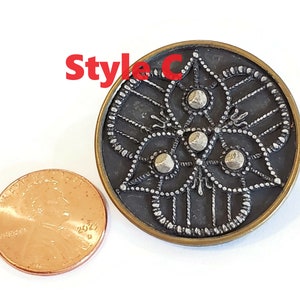 Antique Victorian Metal Buttons in Your Choice of Styles, Large Authentic 1800s Vintage for Sewing, Knitting, Steampunk Cosplay Style C