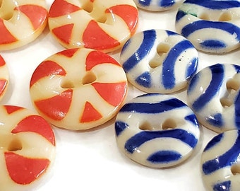 Antique China Stencil Buttons in Orange, Navy, or Cobalt, Vintage Sewing Buttons for Knitting Sweaters, Beads, Authentic Costumes