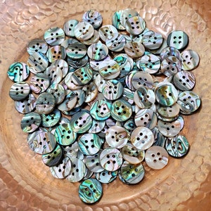 Vintage Abalone Buttons in Your Choice of Quantity, 4 Hole Mother of Pearl Shirt Buttons for Sewing, Knitting, Jewelry Beads, 9/16 inch