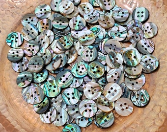 Vintage Abalone Buttons in Your Choice of Quantity, 4 Hole Mother of Pearl Shirt Buttons for Sewing, Knitting, Jewelry Beads, 9/16 inch