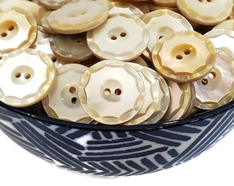 Carved Mother of Pearl Vintage Buttons, Natural Shell Coat Buttons for Sewing, Knitting Sweaters, Jewelry Beads, 3/4 inch