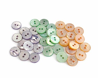 Dozen Candy Colored Vintage Mother of Pearl Buttons: 9/16 inch, 14mm