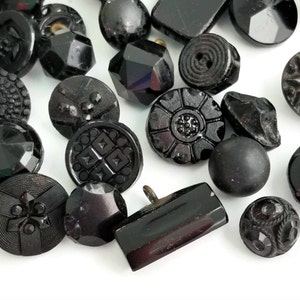 Victorian Antique Glass Button Grab Bag Lot in Your Choice of Quantity, Jet Black Glass for Sewing, Knitting, Steampunk Cosplay image 2