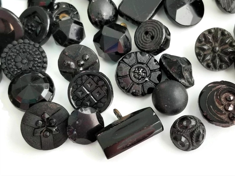 Victorian Antique Glass Button Grab Bag Lot in Your Choice of Quantity, Jet Black Glass for Sewing, Knitting, Steampunk Cosplay image 2