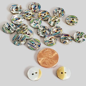Iridescent Zebra Vintage Buttons, Peacock Striped Mother of Pearl for Sewing, Knitting Sweaters, Jewelry Beads, Style Choices, 6 Pieces Scant 1/2 inch