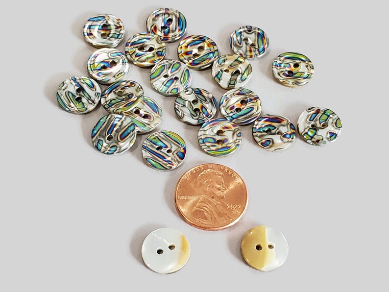 Iridescent Zebra Vintage Buttons, Peacock Striped Mother of Pearl for Sewing, Knitting Sweaters, Jewelry Beads, Style Choices, 6 Pieces Scant 1/2 inch