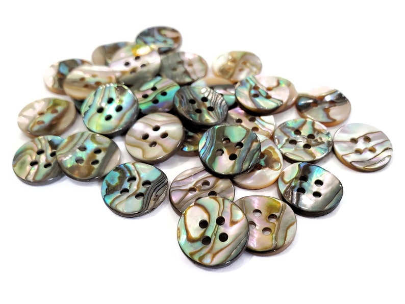 Vintage Abalone Buttons in Your Choice of Quantity, 4 Hole Mother of Pearl Shirt Buttons for Sewing, Knitting, Jewelry Beads, 9/16 inch image 4