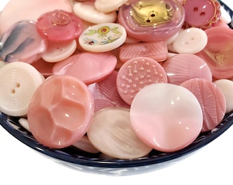 Pink Vintage Glass Buttons Grab Bag Lot for Sewing, Knitting, or Jewelry Beads (1/2 to 1 1/8 inch)