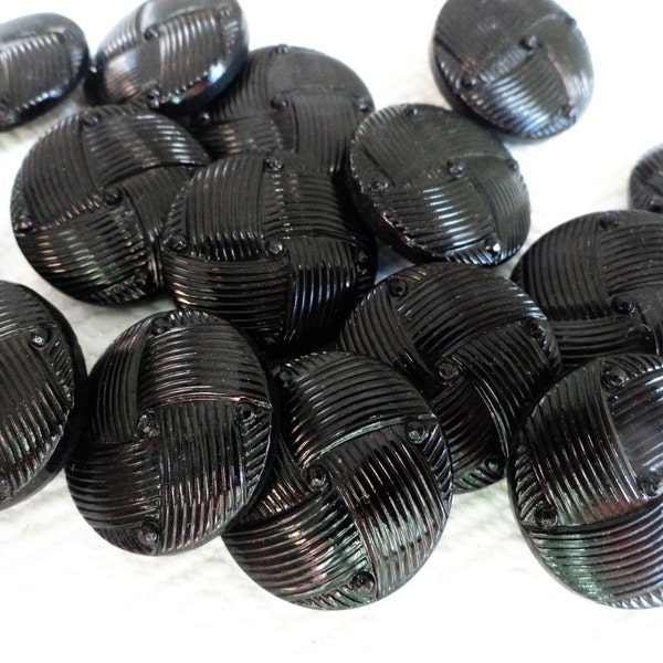 Woven Glass Vintage Buttons - 6 Classic 1940s Antique Black 7/8 inch 23mm for jewelry beads sewing knitting