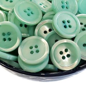 Aqua Mother of Pearl Vintage Buttons, Shell Coat Buttons for Sewing and Knitting, just over 3/4 inch with 4 holes