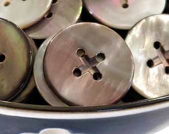 Vintage Mother of Pearl Buttons with Thread Channels, Smoke, White, or Gray Sewing Buttons for Knitting Sweaters, 5/8 11/16 3/4 7/8 inch