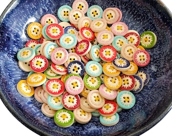 10 Painted Wooden Flower Buttons, 15mm Sewing Knitting Embellishments