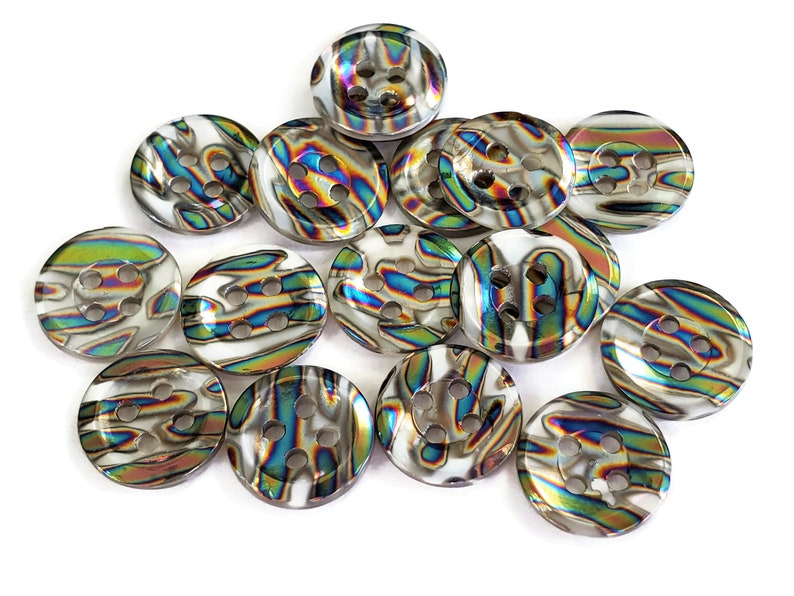 Iridescent Zebra Vintage Buttons, Peacock Striped Mother of Pearl for Sewing, Knitting Sweaters, Jewelry Beads, Style Choices, 6 Pieces image 5