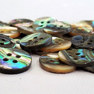 Vintage Abalone Buttons in Your Choice of Quantity, 4 Hole Mother of Pearl Shirt Buttons for Sewing, Knitting, Jewelry Beads, 9/16 inch image 3