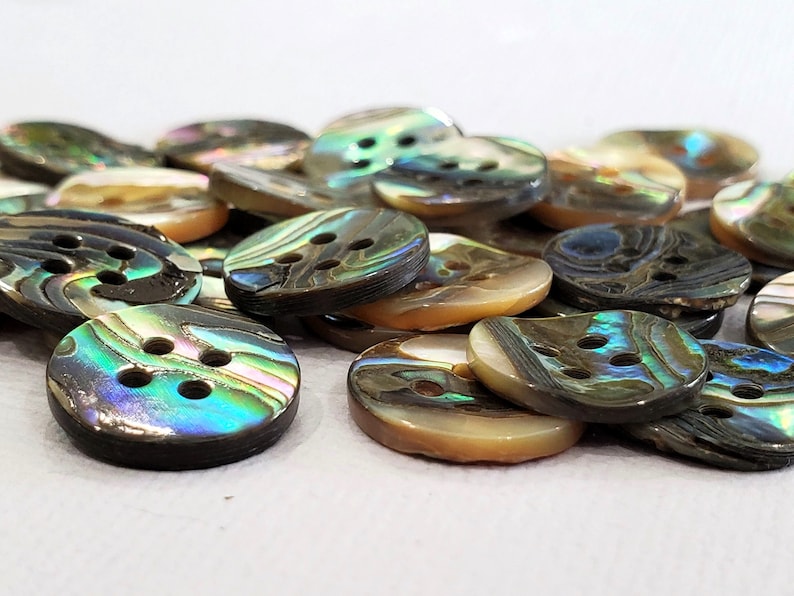 Vintage Abalone Buttons in Your Choice of Quantity, 4 Hole Mother of Pearl Shirt Buttons for Sewing, Knitting, Jewelry Beads, 9/16 inch image 3