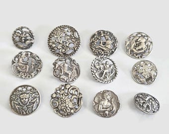 Antique British Sterling Silver Buttons for Sewing, Knitting, Jewelry:  Choice of Styles (7/8 to 1 1/4 inch)